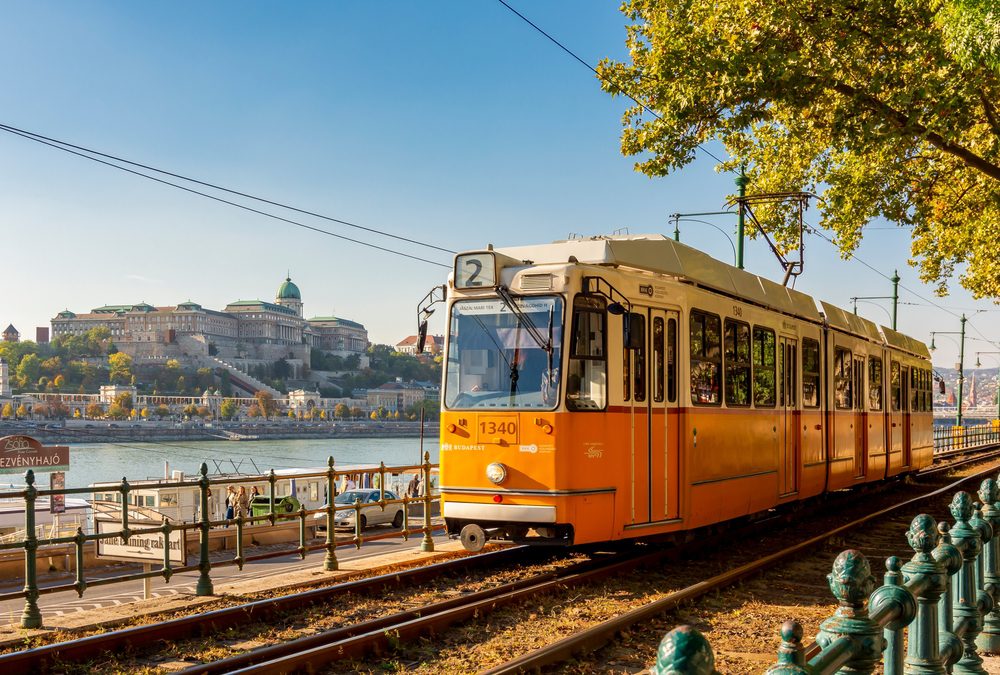 Budapest,,Hungary,-,October,2021:,Tram,On,Danube,Embankment,With