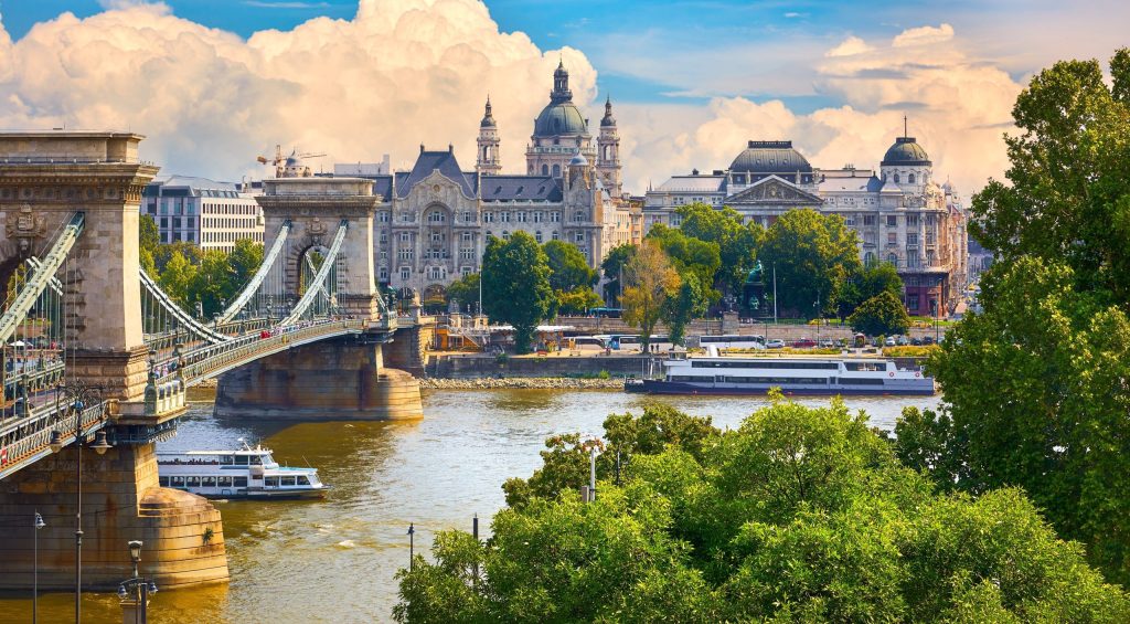 Panoramic,View,At,Chain,Bridge,On,Danube,River,In,Budapest